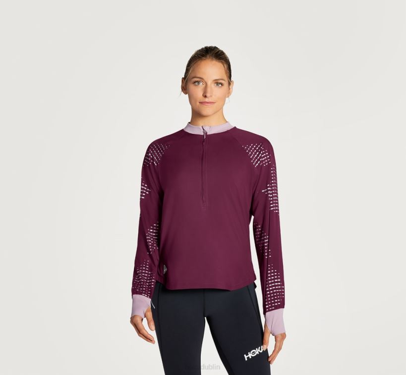 VLP8376 Hoka Women 1/2 Zip Wind Shell Grape Wine