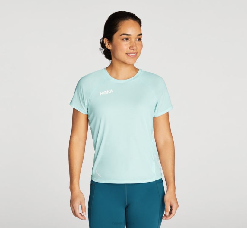VLP8353 Hoka Women Glide Short Sleeve Blue Glass
