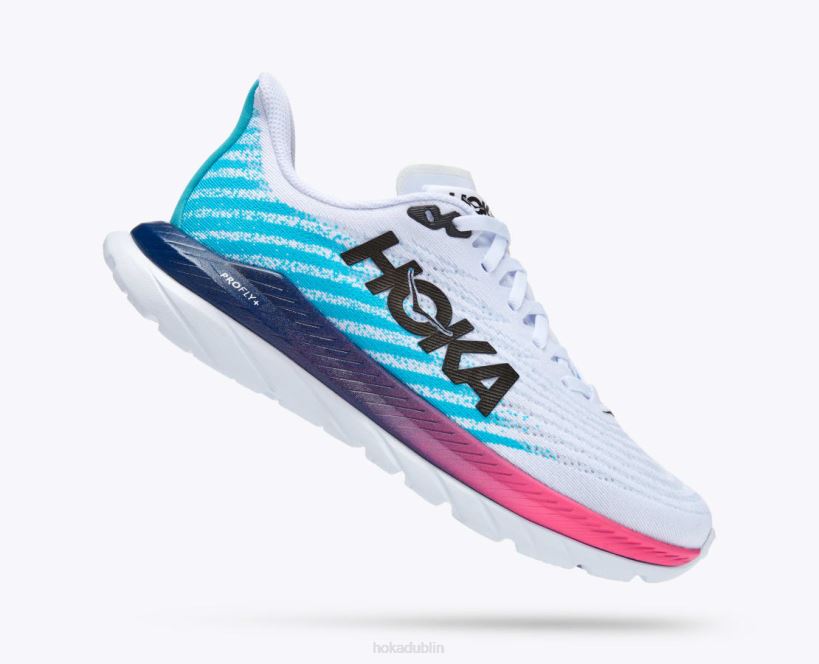 VLP832 Hoka Women Mach 5 White/Scuba Blue