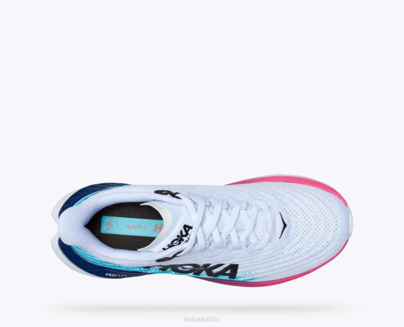 VLP832 Hoka Women Mach 5 White/Scuba Blue