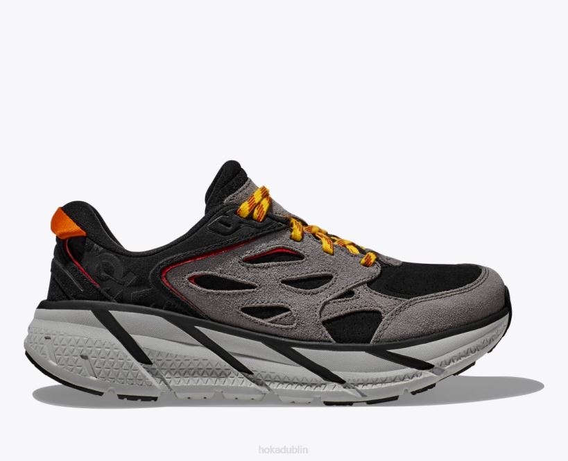 VLP869 Hoka Women Clifton L Suede Black/Lunar Rock