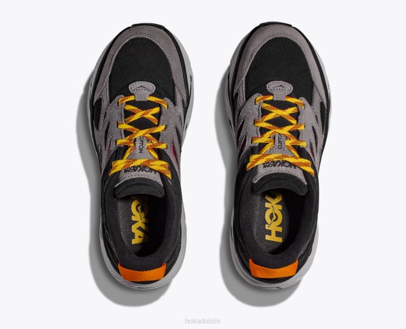 VLP869 Hoka Women Clifton L Suede Black/Lunar Rock