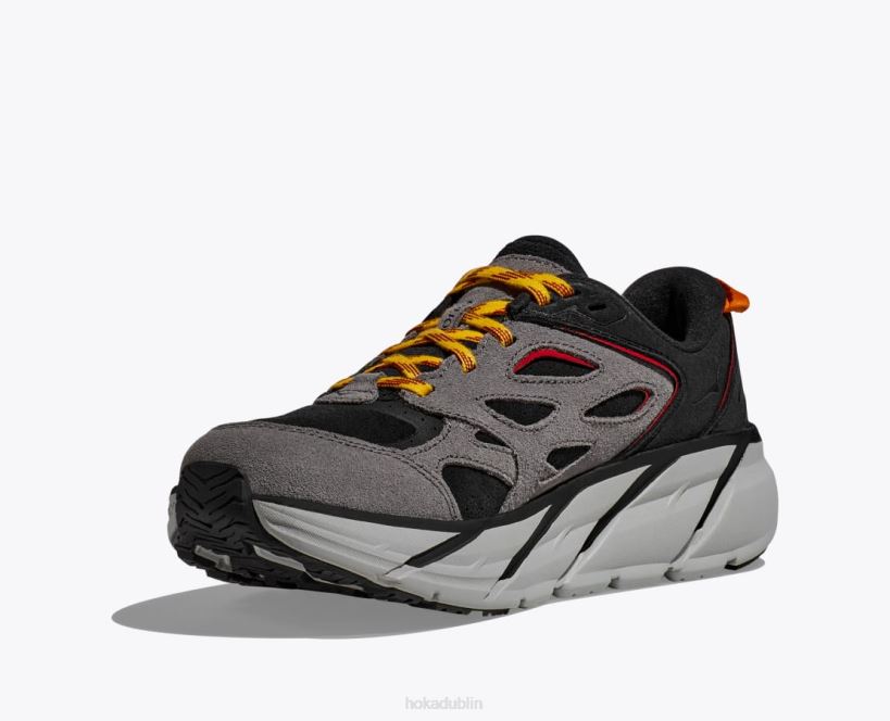 VLP869 Hoka Women Clifton L Suede Black/Lunar Rock