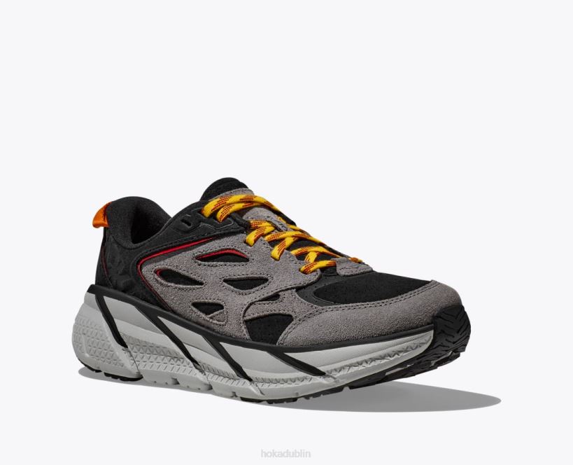 VLP869 Hoka Women Clifton L Suede Black/Lunar Rock