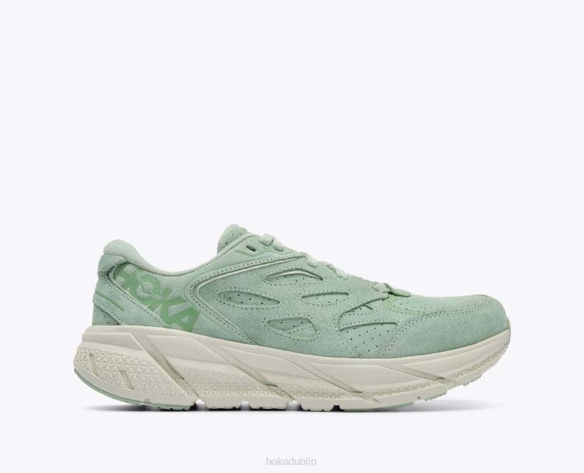 VLP872 Hoka Women Clifton L Suede Smoke Green/Celadon Tint